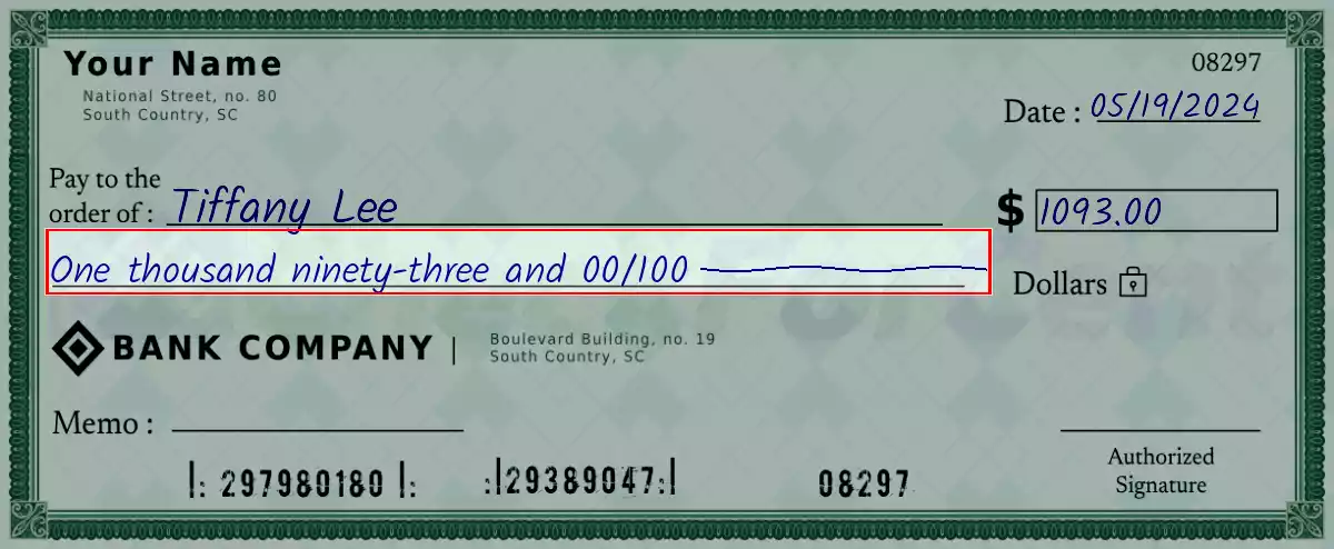 Write the spelling of 1093 dollar