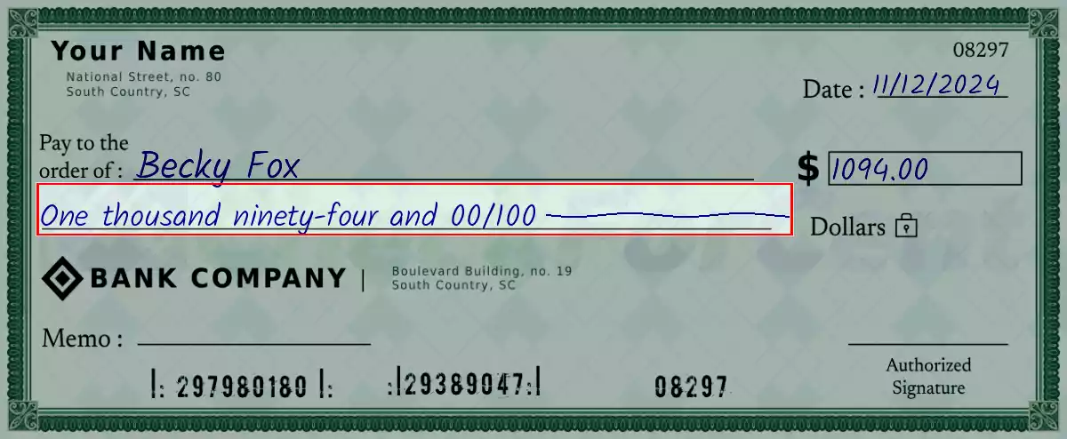 Write the spelling of 1094 dollar
