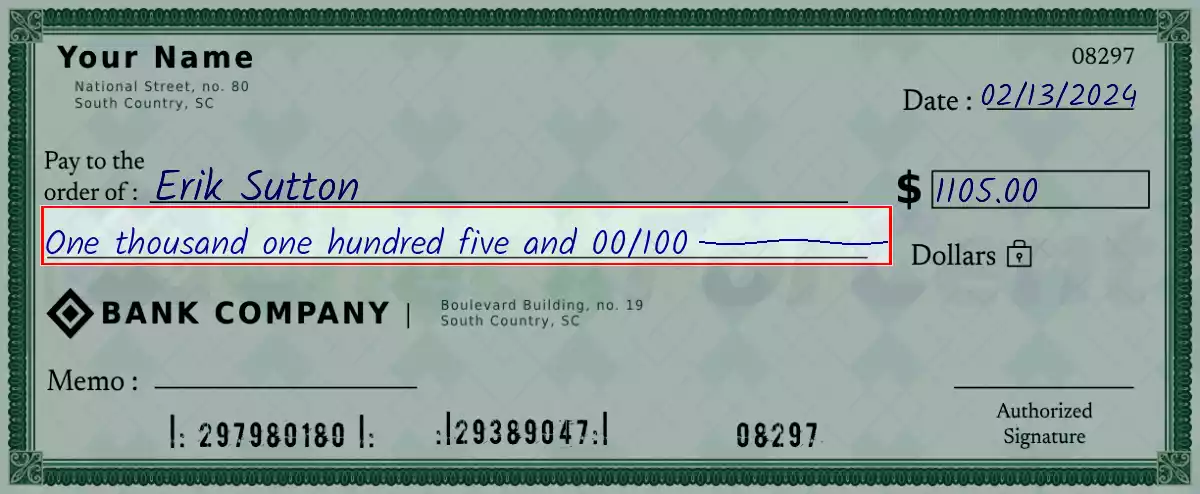 Write the spelling of 1105 dollar