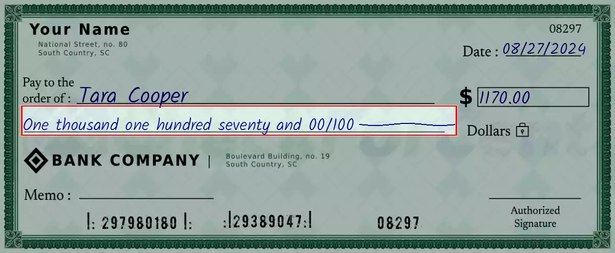 Write the spelling of 1170 dollar