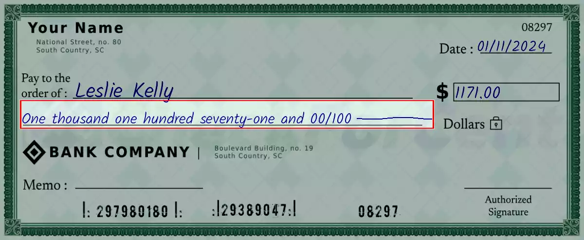 Write the spelling of 1171 dollar