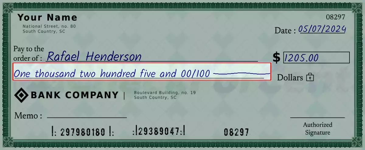 Write the spelling of 1205 dollar