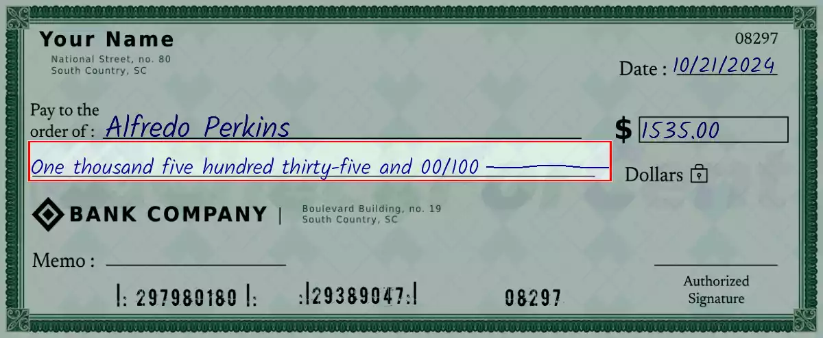 Write the spelling of 1535 dollar