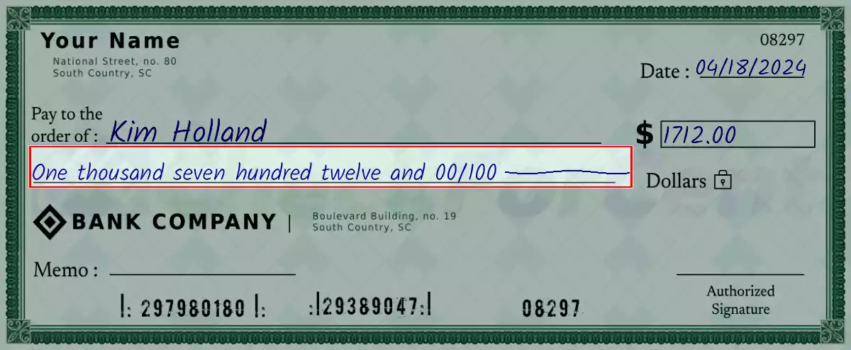 Write the spelling of 1712 dollar