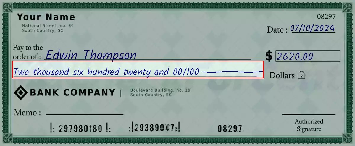 Write the spelling of 2620 dollar