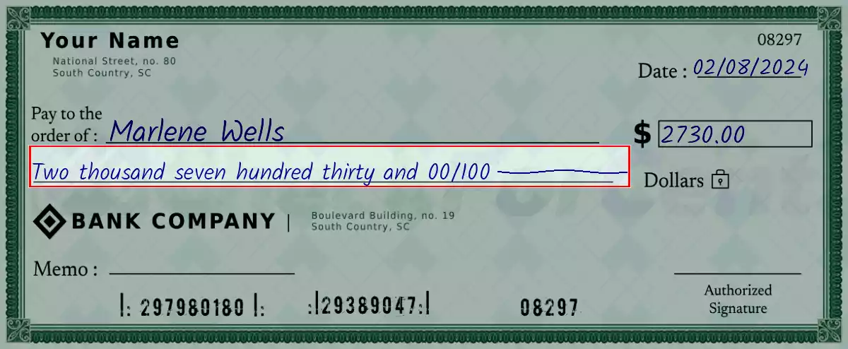 Write the spelling of 2730 dollar