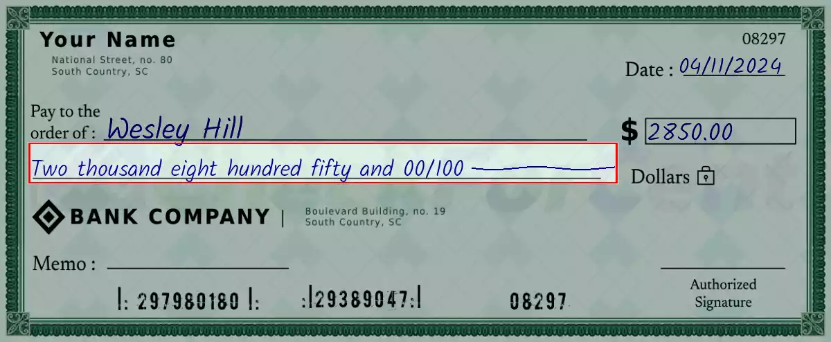 Write the spelling of 2850 dollar