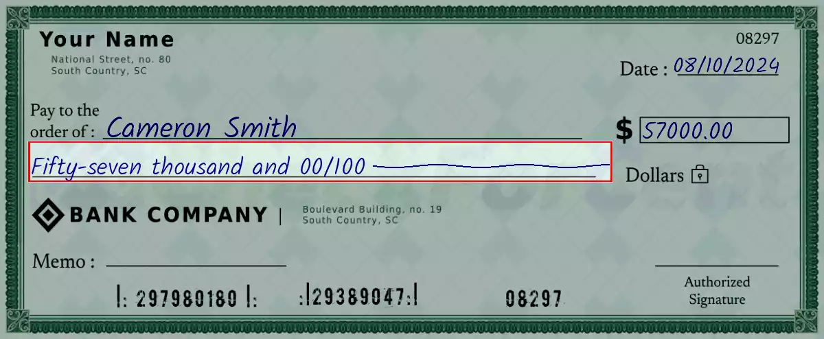 Write the spelling of 57000 dollar