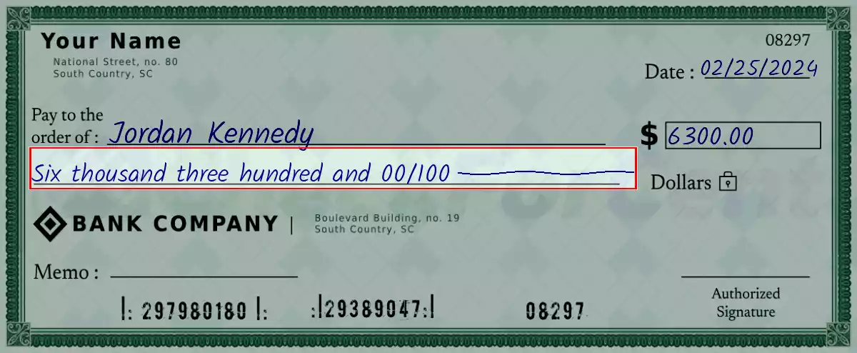 Write the spelling of 6300 dollar