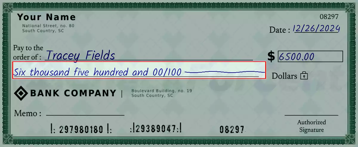 Write the spelling of 6500 dollar