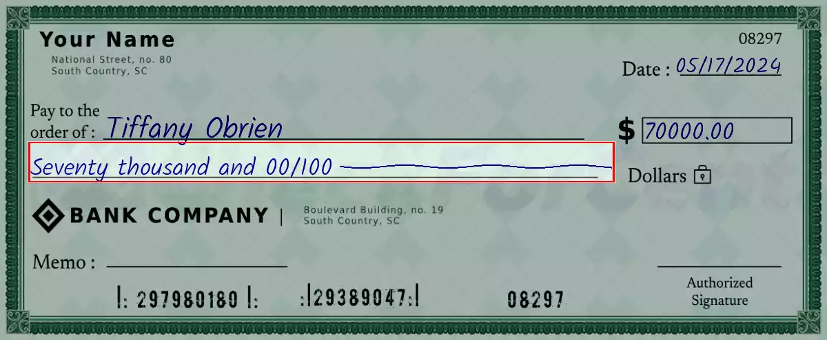 Write the spelling of 70000 dollar