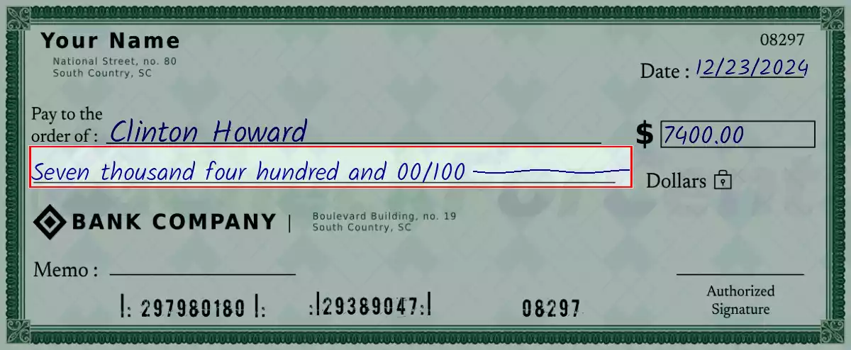 Write the spelling of 7400 dollar