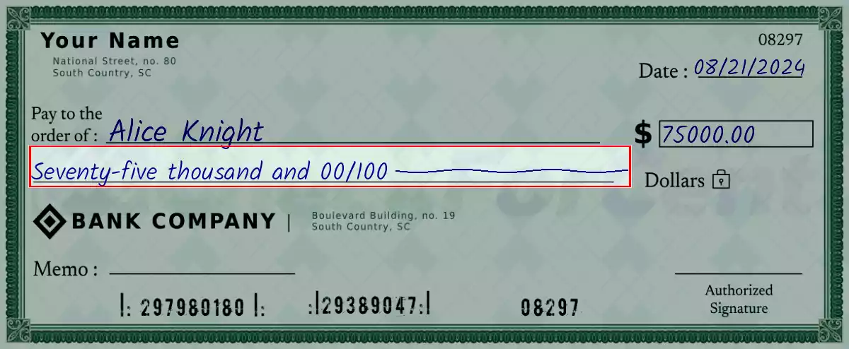 Write the spelling of 75000 dollar