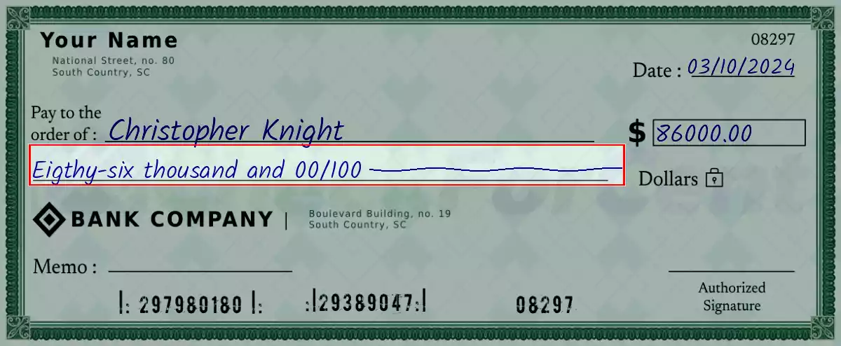 Write the spelling of 86000 dollar