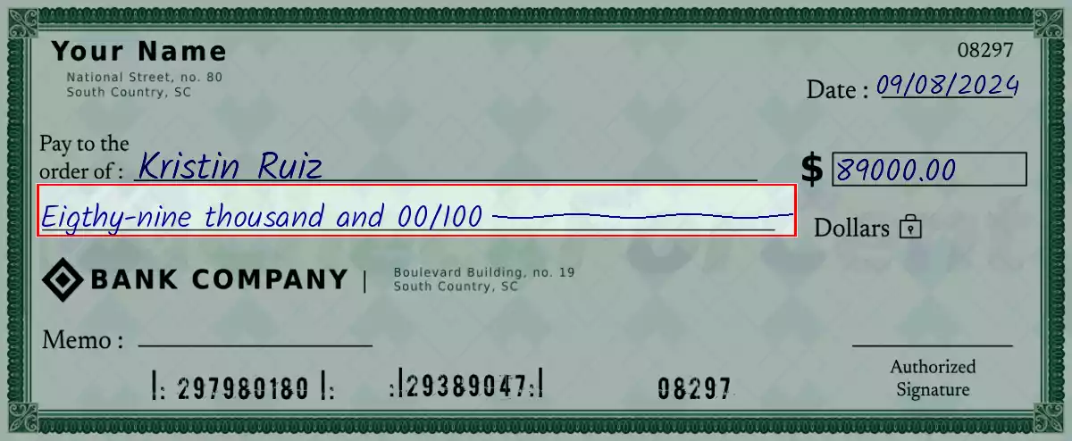 Write the spelling of 89000 dollar