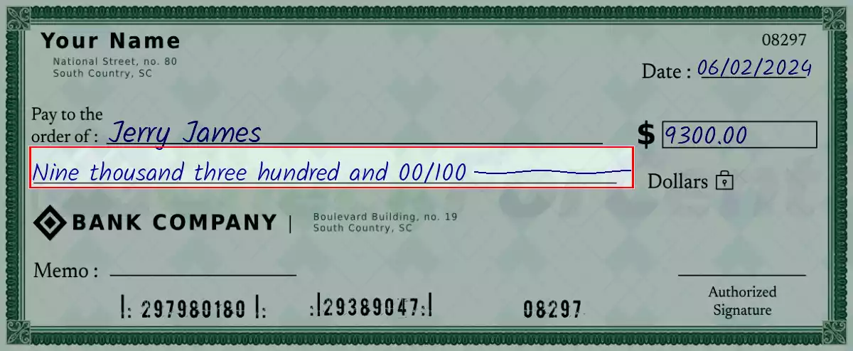 Write the spelling of 9300 dollar