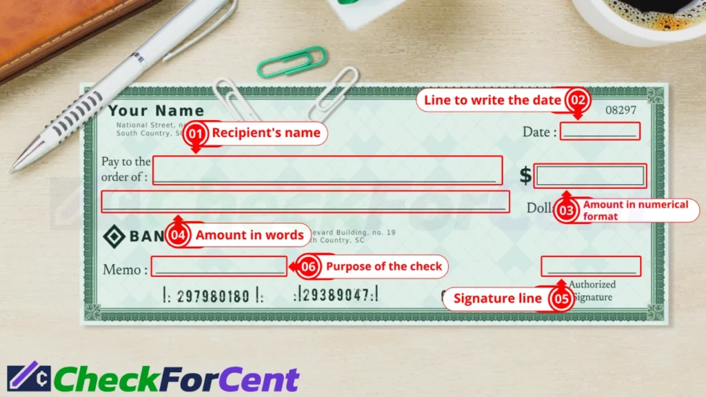 Key parts of a personal check